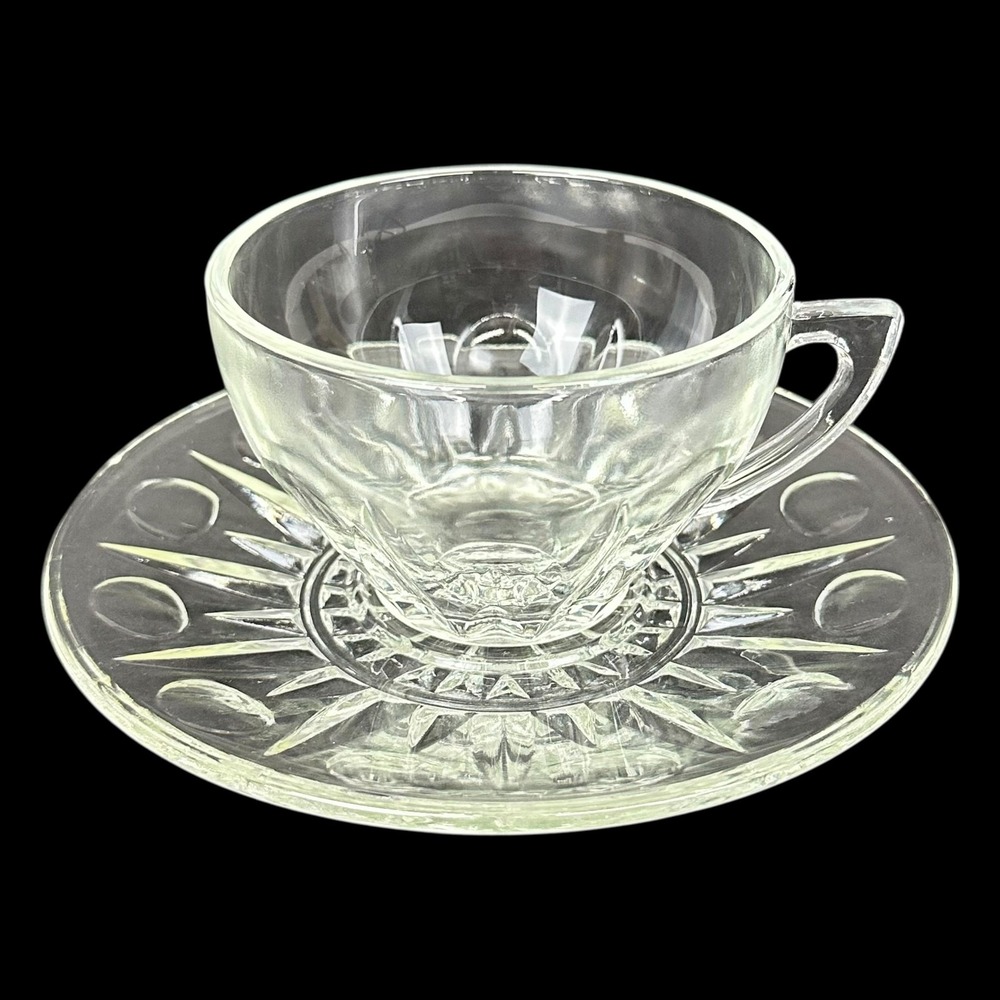 Princess House Regency Clear Glass Tea Cup & Saucer Set Pressed USA Discontinued